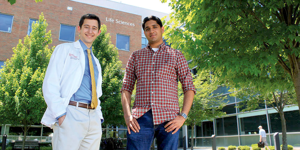 From left: Jared Reichenberg and Nikhil Jain say the Health Professions Office helps keep premed students on track. 